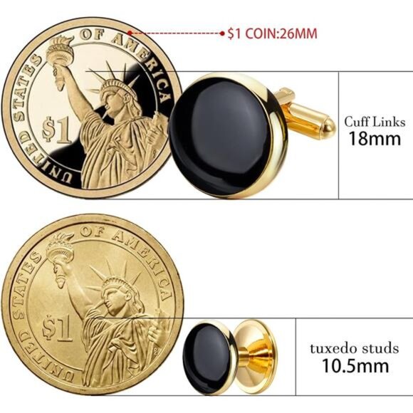Men’s Cufflinks and Tuxedo Studs Set with Gift Box; Men’s Jewelry or Accessories - Picture 6 of 7
